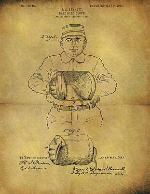 Baseball Drawings - 1905 Baseball Glove Patent by Dan Sproul