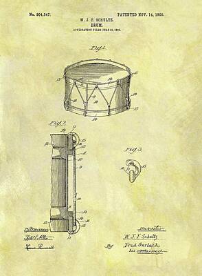 Musicians Drawings - 1905 Drum Patent Drawing by Dan Sproul