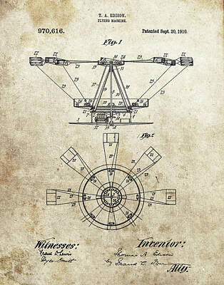 Steampunk Drawings - 1910 Flying Machine Patent by Dan Sproul