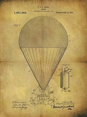 Steampunk Drawings - 1913 Hot Air Balloon Patent by Dan Sproul