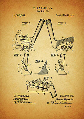 Sports Drawings - 1914 Golf Club Patent Vintage by Dan Sproul