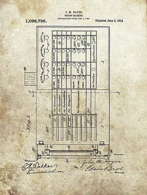 Politicians Drawings Rights Managed Images - 1914 Voting Machine Patent Royalty-Free Image by Dan Sproul