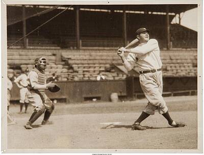 Athletes Royalty-Free and Rights-Managed Images - 1920s Babe Ruth in full swing by MotionAge Designs