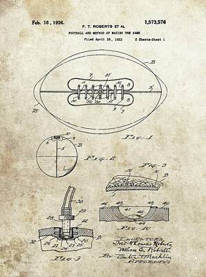 Football Drawings - 1926 Football Patent by Dan Sproul