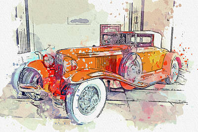 Abstract Skyline Paintings - 1930 Cord L-29 Cabriolet, ca 2021 by Ahmet Asar, Asar Studios by Celestial Images