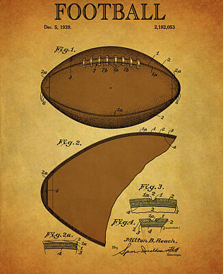 Football Drawings - 1939 Football Patent Vintage by Dan Sproul