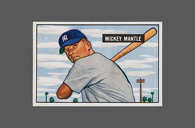 Athletes Royalty-Free and Rights-Managed Images - 1951 Bowman Mickey Mantle rookie card by MotionAge Designs