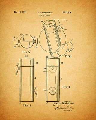 Food And Beverage Drawings - 1951 Cocktail Shaker Patent by Dan Sproul