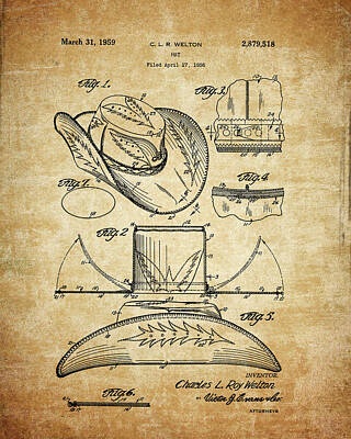 Musicians Drawings - 1959 Cowboy Hat Patent by Dan Sproul