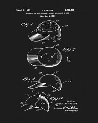 Baseball Drawings - 1960 Baseball Hat Patent by Dan Sproul