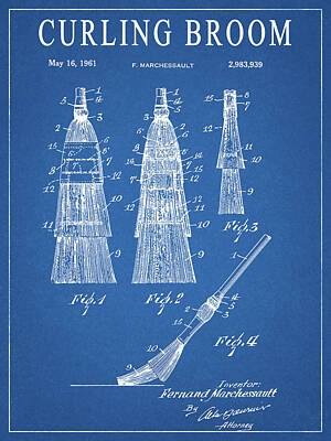 Athletes Drawings - 1961 Curling Broom Patent by Dan Sproul