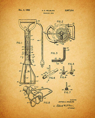 Mammals Drawings - 1962 Branding Iron Patent by Dan Sproul