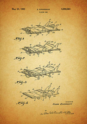 Science Fiction Drawings - 1963 Flying Car Patent by Dan Sproul