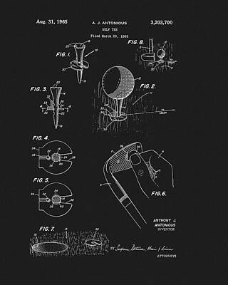 Sports Drawings - 1965 Golf Tee Patent by Dan Sproul