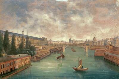 Abstract Skyline Paintings - 19th Century European School view of the Seine with the Pont de Carroussel by 19th Century European School view of the Seine with the Pont de Carroussel