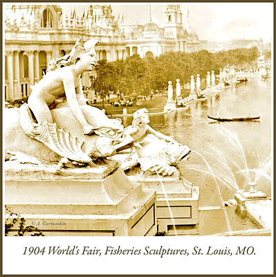 Black And White Horse Photography - 1904 Worlds Fair, Fisheries Sculptures, Vintage Photograph by A Macarthur Gurmankin