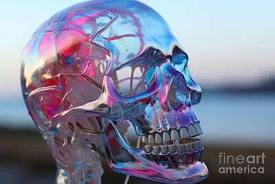 Surrealism Paintings - 3d close up editorial portrait skeleton flying  by Asar Studios by Celestial Images