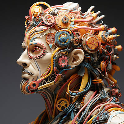 Surrealism Paintings - 3d The cyborg man is assembled from colorful by Asar Studios by Celestial Images