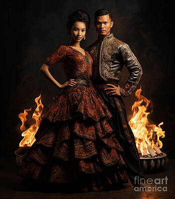 Football Painting Royalty Free Images - A  couple  of  young  Bainings  fire  dancers  people    bbbadde  f    ad  eaad Royalty-Free Image by Artistic Rifki