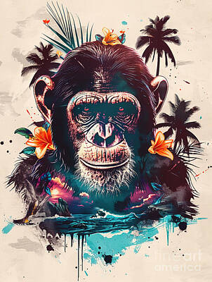 Animals Drawings - A graphic depiction of Chimpanzee Forest animal by Clint McLaughlin