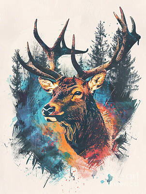 Animals Drawings - A graphic depiction of Elk Forest animal by Clint McLaughlin