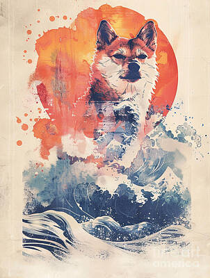 Mountain Drawings - A graphic depiction of Finnish Spitz Dog by Clint McLaughlin
