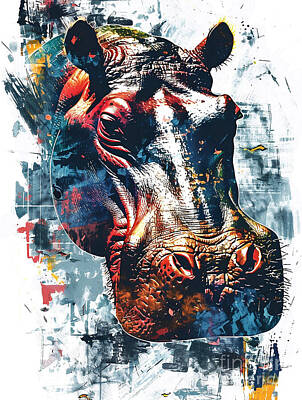 Animals Drawings - A graphic depiction of Hippopotamus Wild animal by Clint McLaughlin