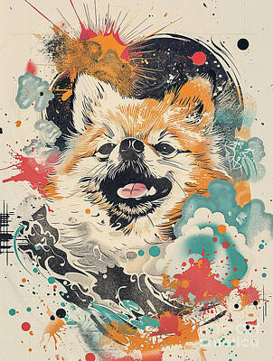 Drawings Rights Managed Images - A graphic depiction of Pomeranian Dog Royalty-Free Image by Clint McLaughlin