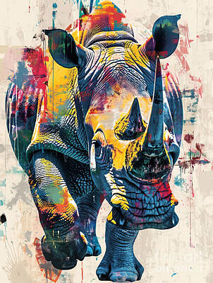 Animals Drawings - A graphic depiction of Rhinoceros Wild animal by Clint McLaughlin