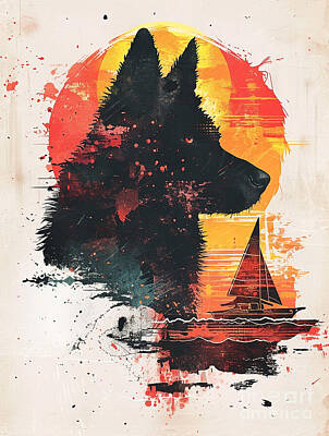 Beach Drawings - A graphic depiction of Schipperke Dog by Clint McLaughlin