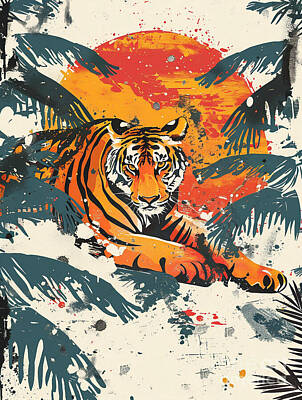 Animals Drawings - A graphic depiction of Tiger Forest animal by Clint McLaughlin