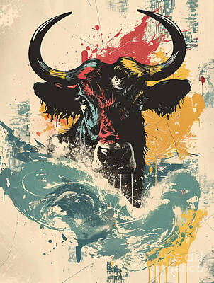 Animals Drawings - A graphic depiction of Wildebeest Wild animal by Clint McLaughlin