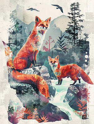 Mountain Drawings - A graphic design of Pine Marten Forest animal by Clint McLaughlin
