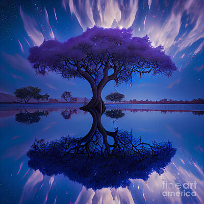 Landscapes Digital Art - A  magnificent  and  ancient  Blue  Jacaranda  tree  by Asar Studios by Celestial Images