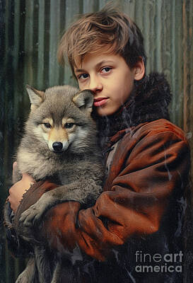 Antlers - a  pretty  teen  boy  holding  an  animal  by Asar Studios by Celestial Images