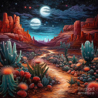 Surrealism Paintings - A  surreal  landscape  where  a  river  of  stars  flow  by Asar Studios by Celestial Images