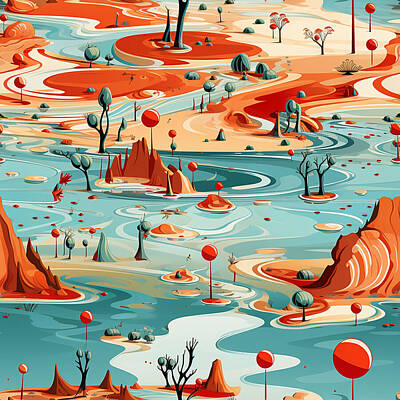 Surrealism Paintings - a surreal pattern with dreamlike elements by Asar Studios by Asar Studios