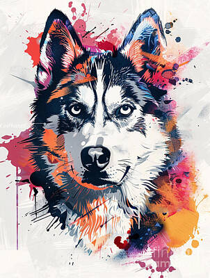 Drawings Rights Managed Images - A vibrant mix of Siberian Husky Dog Royalty-Free Image by Clint McLaughlin