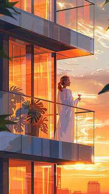 Wine Digital Art - A woman  n a wh te robe stands on the balcony o 6a8877c7-5e30-4689-b567-fec6b55ce671 by Romed Roni