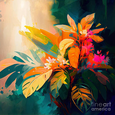 Abstract Landscape Digital Art Rights Managed Images - abstract  tropical  floral  painting  in  the  style  by Asar Studios Royalty-Free Image by Celestial Images
