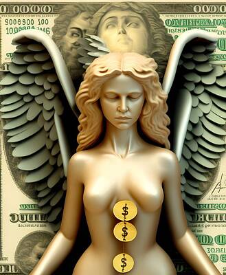 Surrealism Digital Art Royalty Free Images - Angel of Money, Generative AI Illustration Royalty-Free Image by Miroslav Nemecek