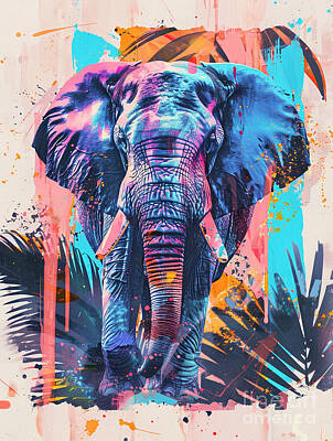 Animals Drawings - Animal image of African Elephant Wild animal by Clint McLaughlin