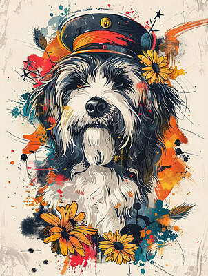 Abstract Flowers Drawings - Animal image of Bearded Collie Dog by Clint McLaughlin
