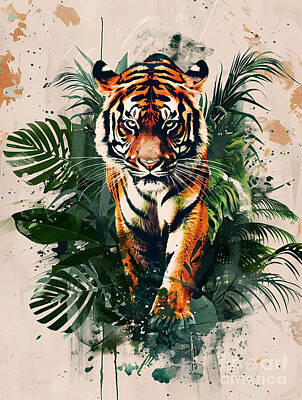 Animals Drawings - Animal image of Bengal Tiger Wild animal by Clint McLaughlin