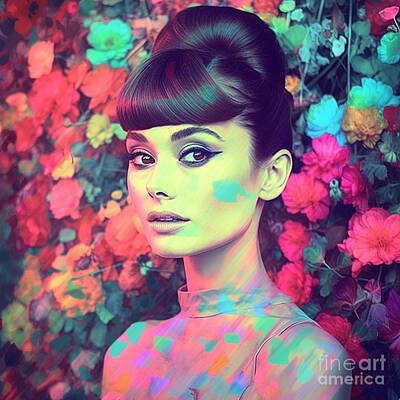 Actors Paintings - audrey  hepburn  as  beautful handsome gorgeous  by Asar Studios by Celestial Images