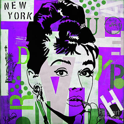 Actors Paintings - Audrey Hepburn NYC by Kathleen Artist PRO