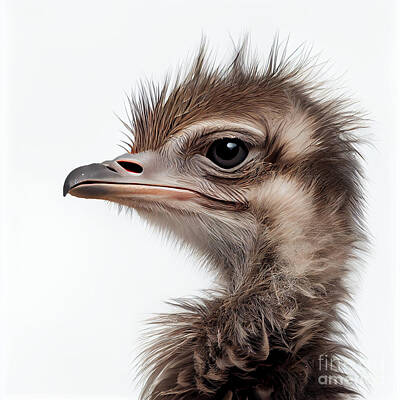 Landscapes Digital Art - Baby  ostrich  half  body  postrait    isolated  white  by Asar Studios by Celestial Images
