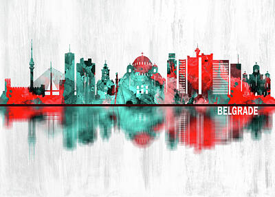 Abstract Skyline Mixed Media - Belgrade Serbia Skyline by NextWay Art