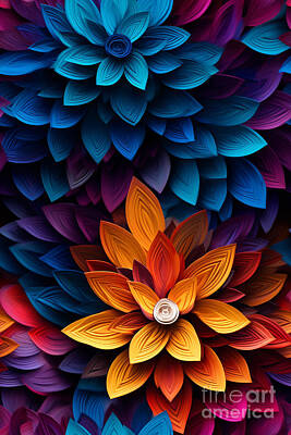 Floral Digital Art - Bloxoria - floral patterns in strong colors by Sabantha