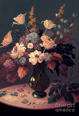 Still Life Digital Art Royalty Free Images - Bouquet of flowers in vase  Royalty-Free Image by Sabantha